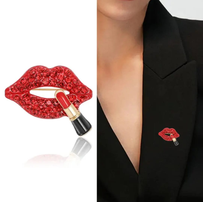 Glam Crystal Lipstick Brooch