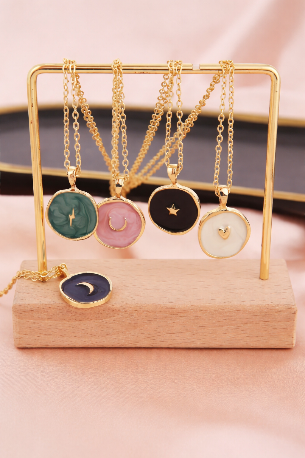 Celestial Charm Enamel Pendant Necklace