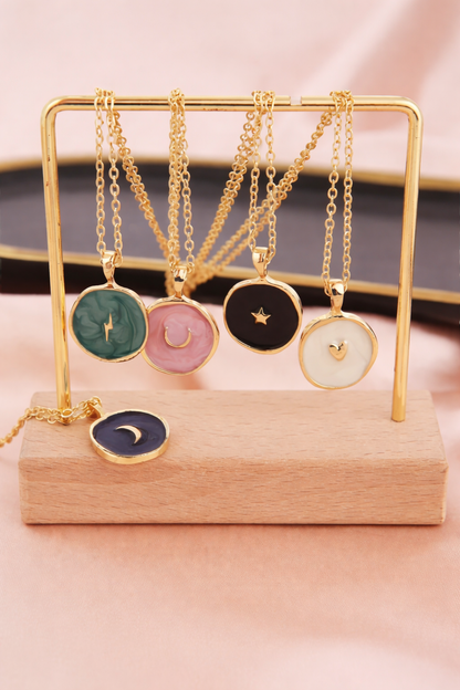Celestial Charm Enamel Pendant Necklace
