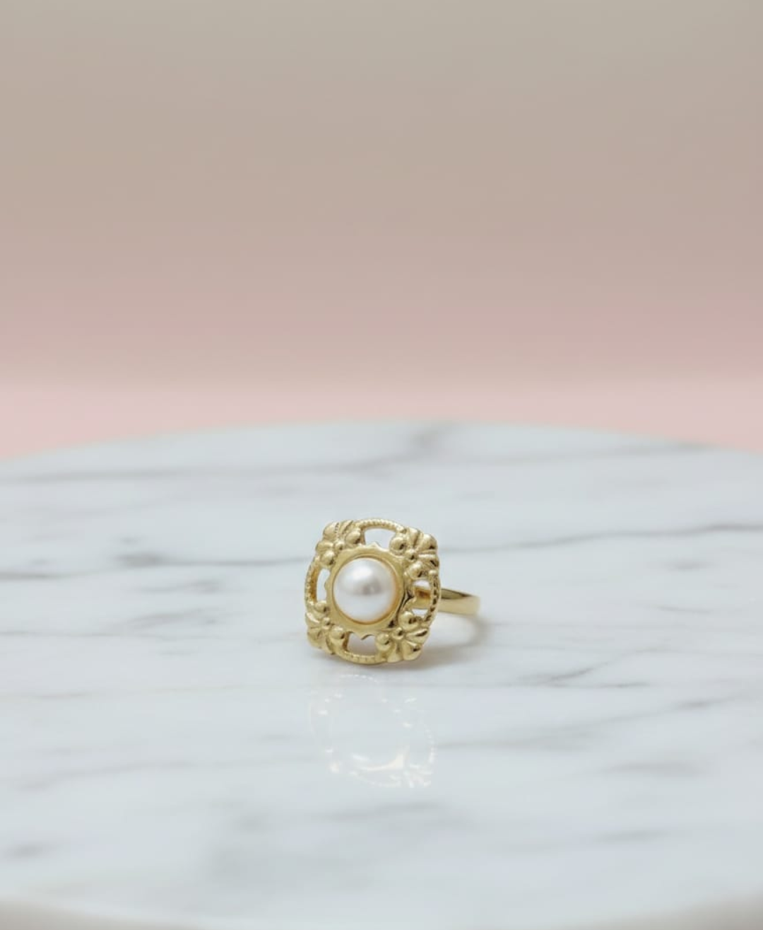 Vintage Floral Pearl Statement Ring