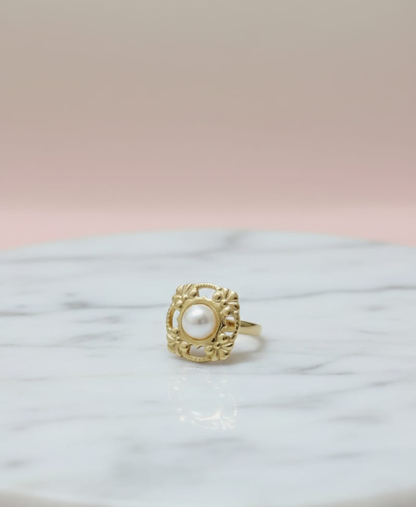 Vintage Floral Pearl Statement Ring