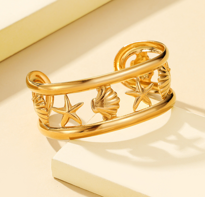 Ocean-Inspired Gold Cuff Bracelet