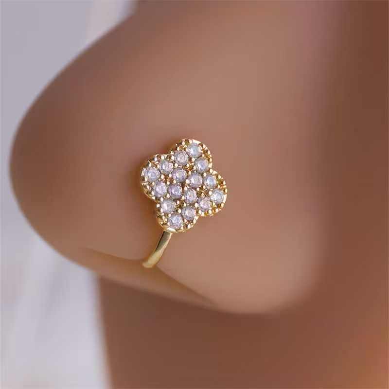 Floral CZ Gold Nose Pin – Elegant Crystal Nose Stud for Women