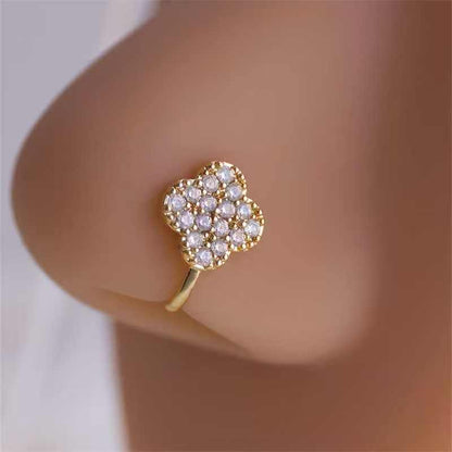 Floral CZ Gold Nose Pin – Elegant Crystal Nose Stud for Women