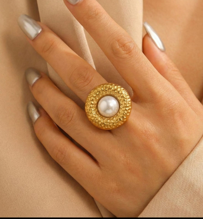 Golden Halo Pearl Statement Ring