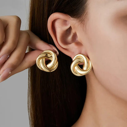 Gold Knot Statement Stud Earrings – Stainless Steel Chunky Geometric Earrings for Women