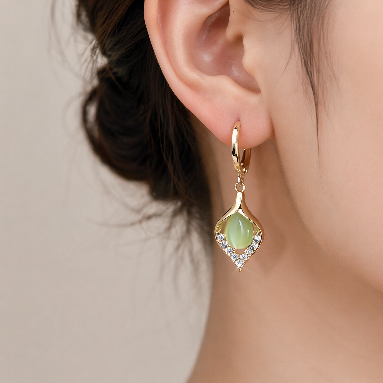 Elegant Cat’s Eye Teardrop Hoop Earrings