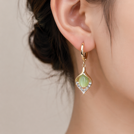 Elegant Cat’s Eye Teardrop Hoop Earrings