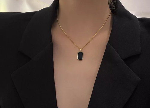 Minimalist Black Tag Pendant Necklace
