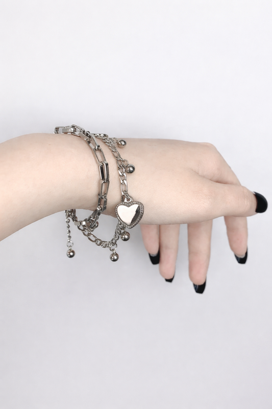 Heart Charm Layered Link Bracelet