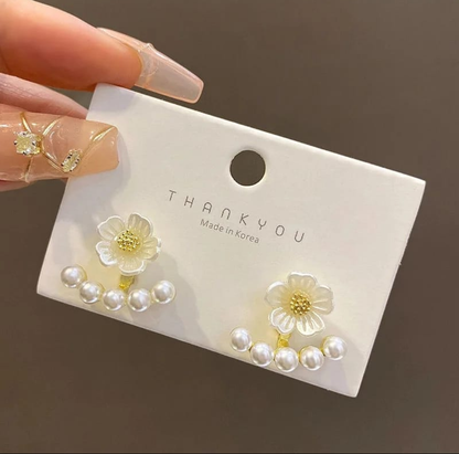 Sweet Daisy Pearl Ear Jacket Earrings