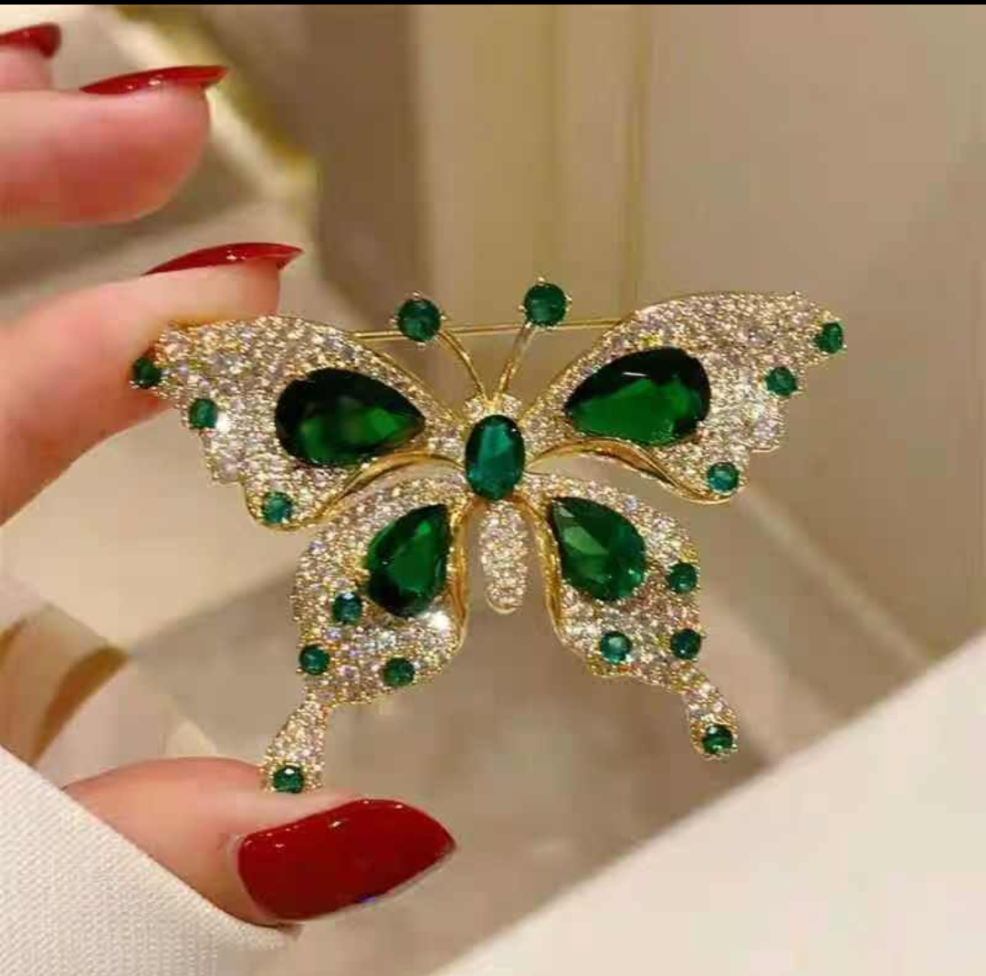 Emerald Crystal Butterfly Brooch