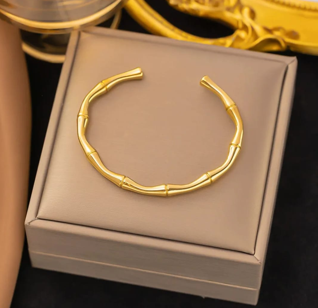Golden Bamboo Open Cuff Bracelet