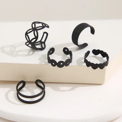 Matte Black Minimalist Stackable Ring Set (5-Piece)