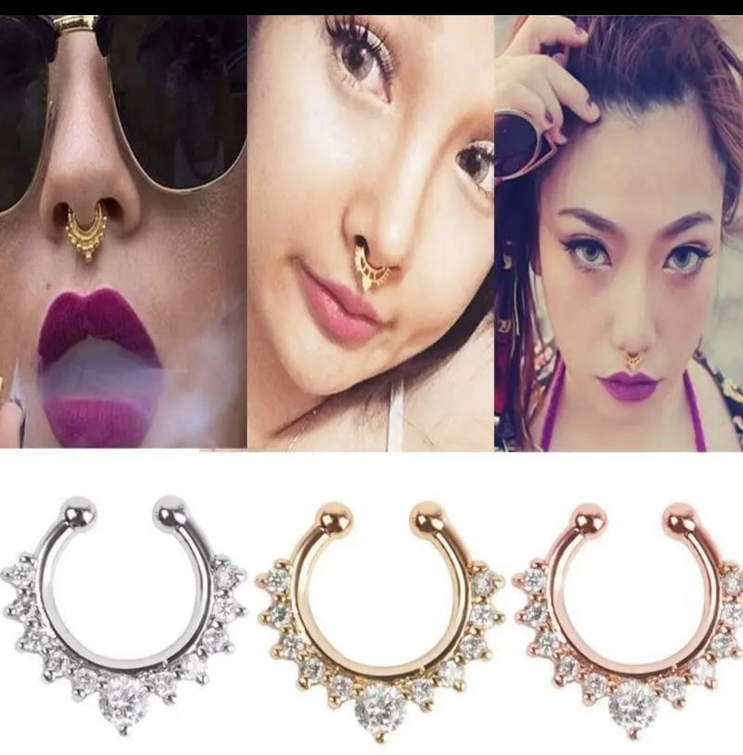 Ornate Crescent Septum Ring – Silver, Gold & Rose Gold