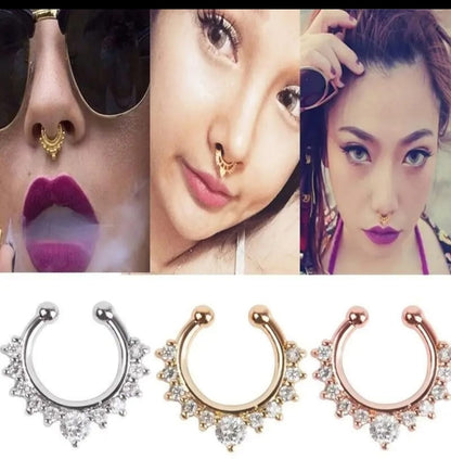 Ornate Crescent Septum Ring – Silver, Gold & Rose Gold