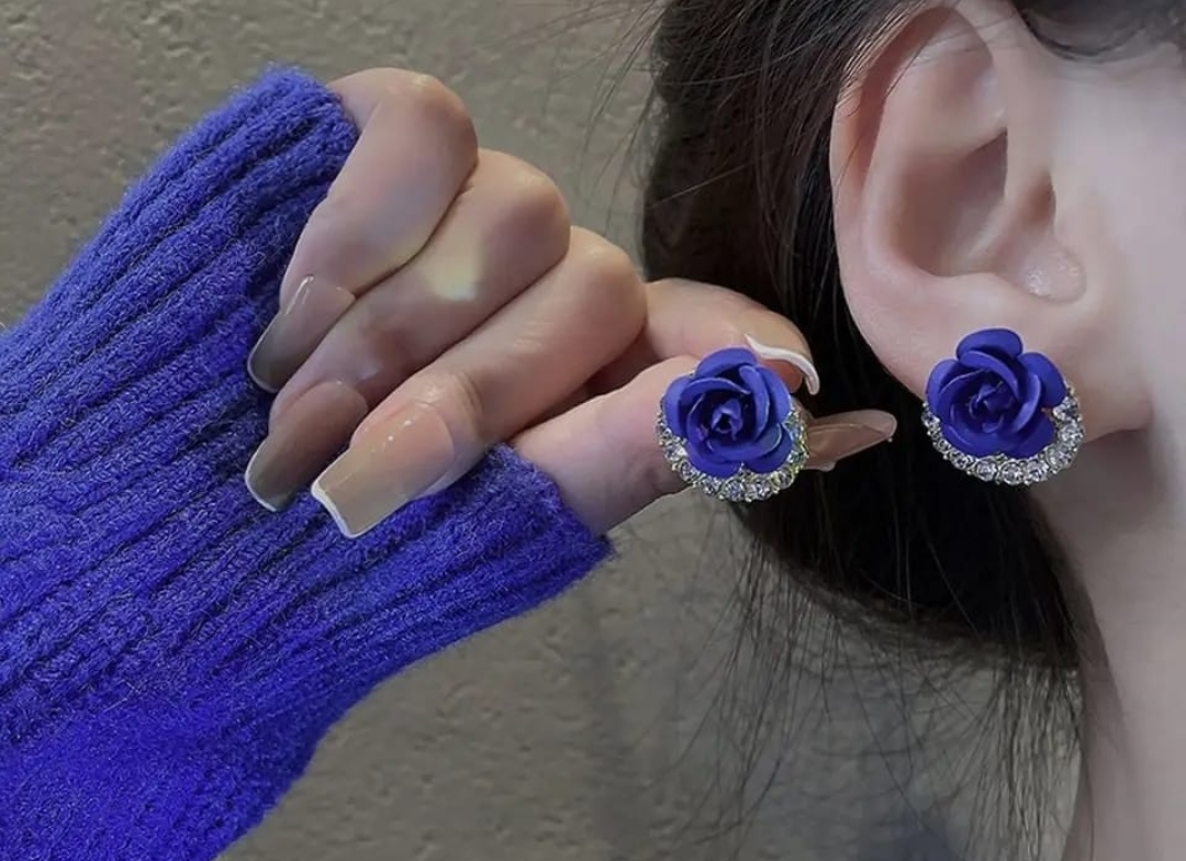 Royal Blue Rose Crystal Stud Earrings