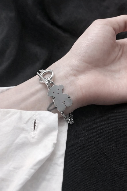 🧸 Cute Teddy Charm Bracelet (Silver Finish)