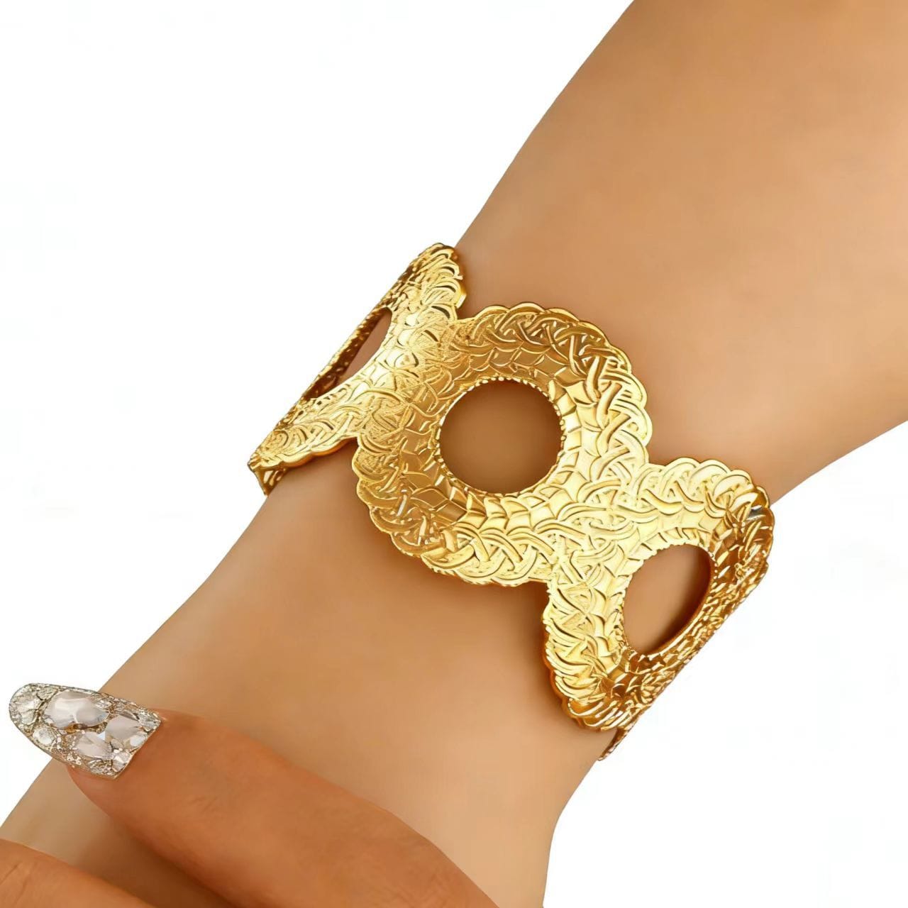 Golden Textured Statement Cuff Bracelet