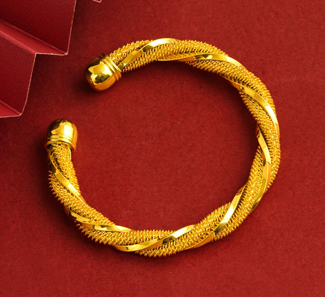 SET OF 2 Textured Helix Twist Open Bangle
