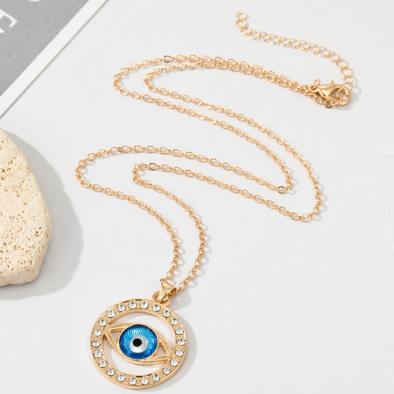 Evil Eye Crystal Halo Pendant Necklace