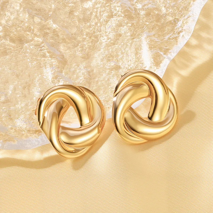 Gold Knot Statement Stud Earrings – Stainless Steel Chunky Geometric Earrings for Women