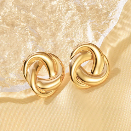Gold Knot Statement Stud Earrings – Stainless Steel Chunky Geometric Earrings for Women