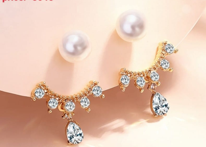 Pearl Crown Crystal Jacket Earrings