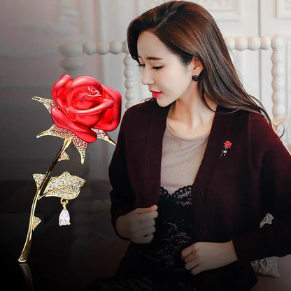 Elegant Rose Pearl Brooch Pin – Crystal Floral Luxury Lapel Accessory