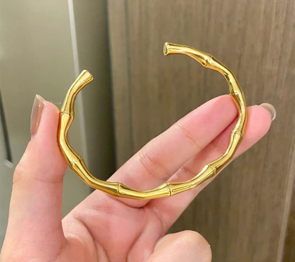 Golden Bamboo Open Cuff Bracelet