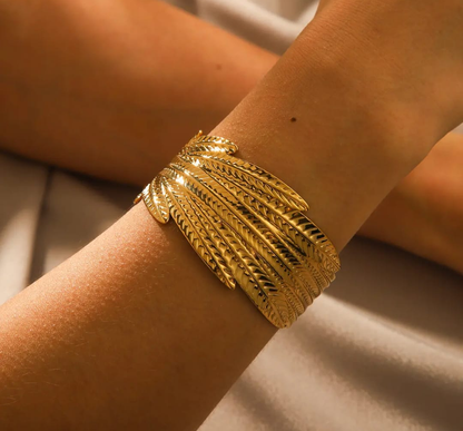 Feather-Inspired Gold Cuff Bracelet