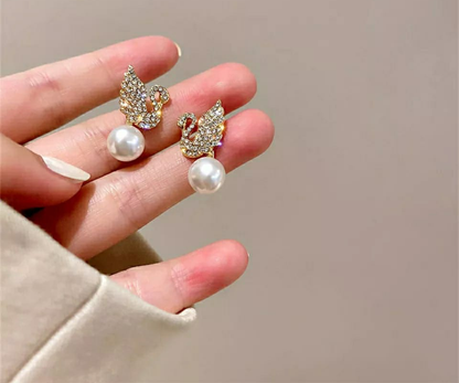 Elegant Swan Pearl Drop Earrings