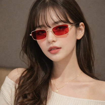 Red Lens Retro Rectangle Sunglasses