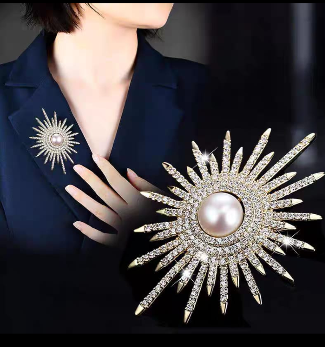 Radiant Pearl Sunburst Brooch