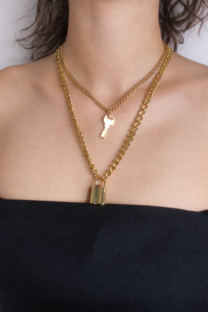 Lock & Key Layered Chain Necklace