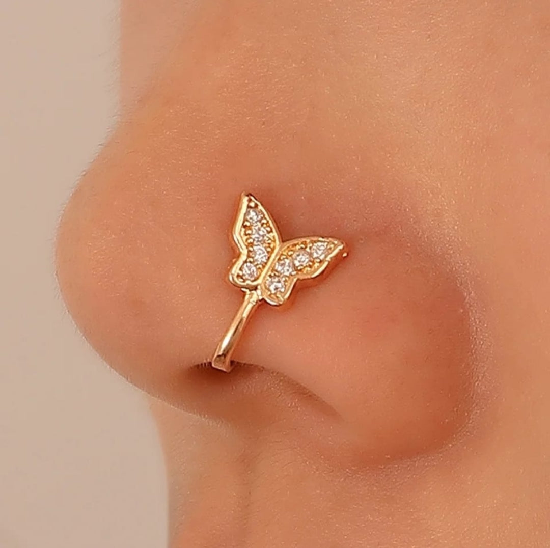 Delicate Butterfly Crystal Nose Pin (Gold Plated)
