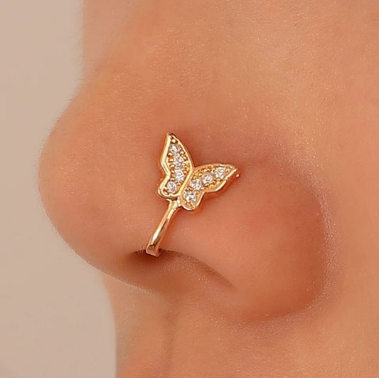 Delicate Butterfly Crystal Nose Pin (Gold Plated)