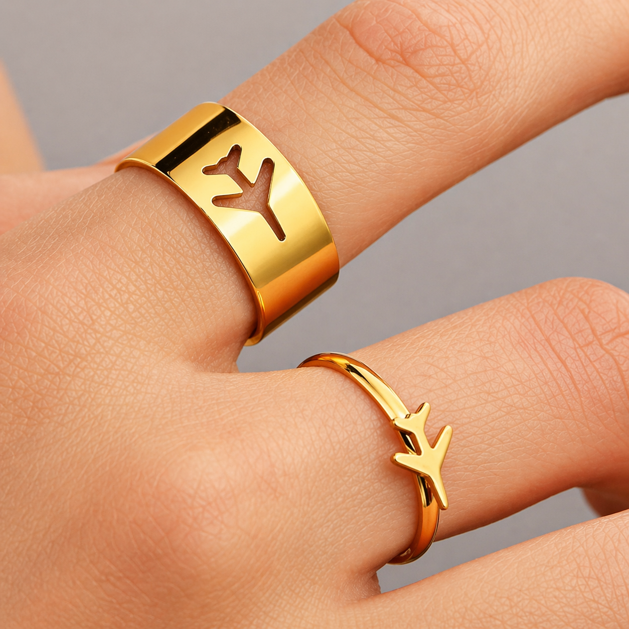 Airplane Minimalist Couple Ring Set