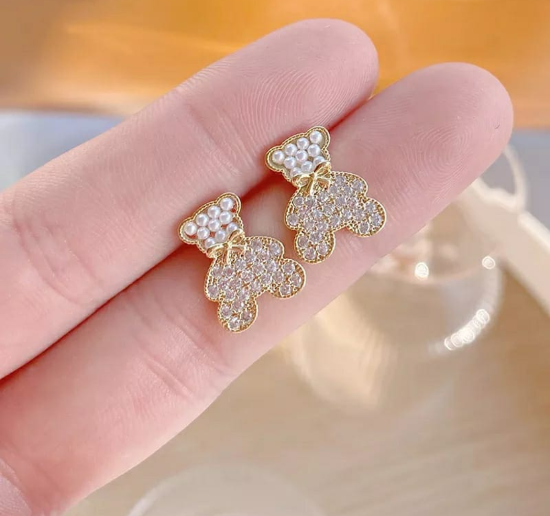 Crystal Teddy Bear Stud Earrings