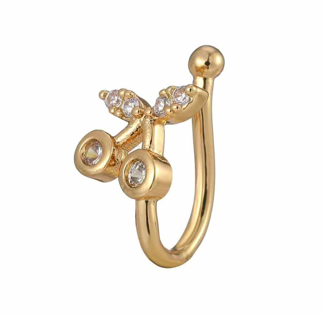 Gold Septum Ring with Butterfly Gemstone Design