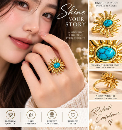 Gold-Tone Turquoise Sunburst Statement Ring