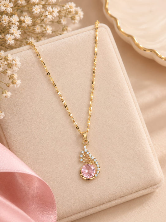 Pink Crystal Teardrop Pendant Necklace