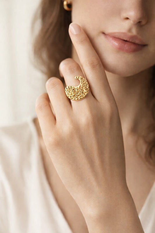 Textured Gold Statement Finger Ring