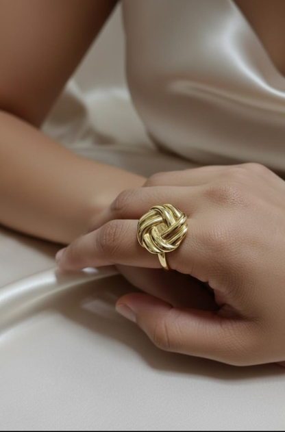 Golden Woven Knot Statement Ring
