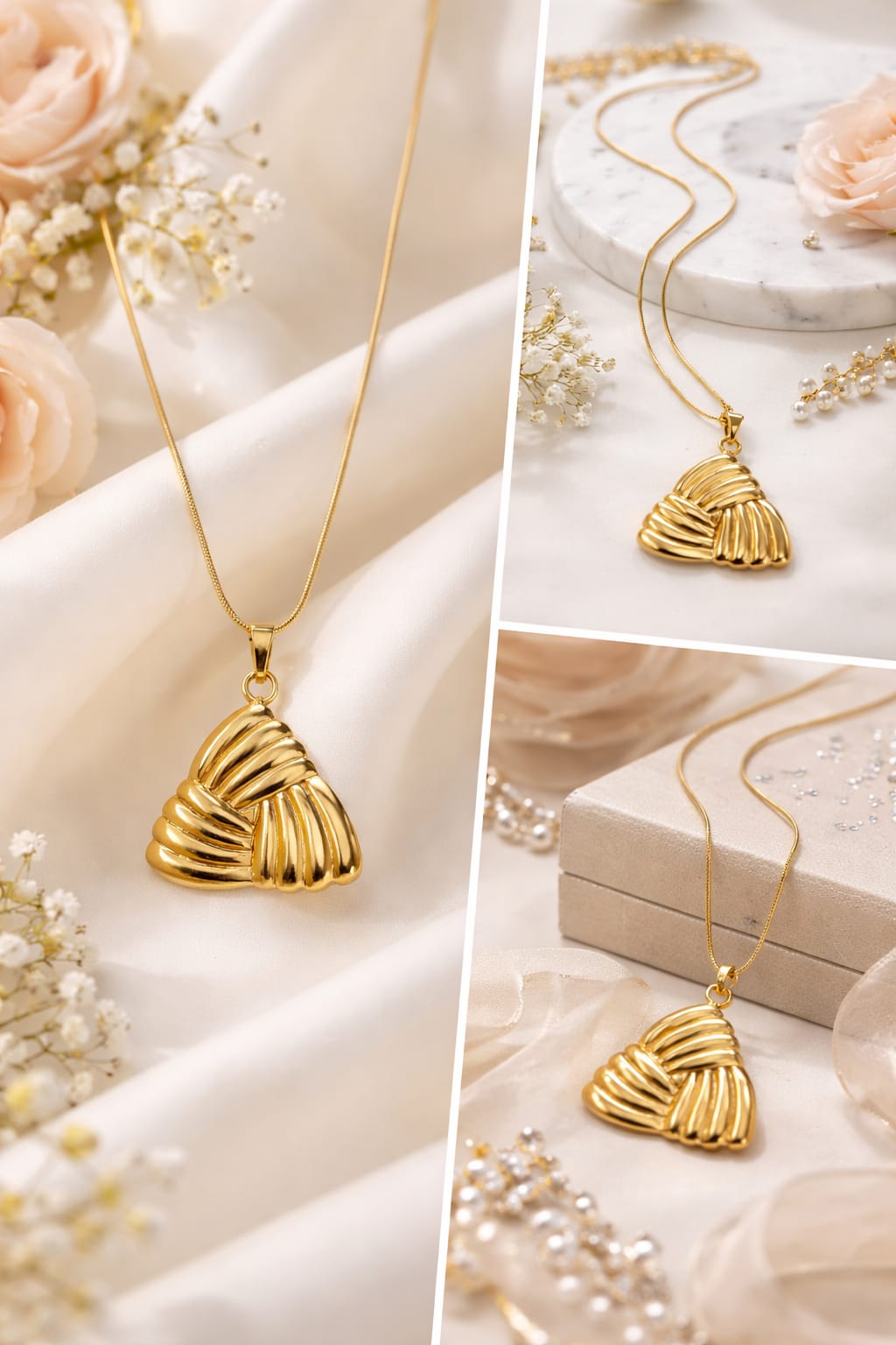 Elegant Gold-Tone Triangular Pendant Necklace