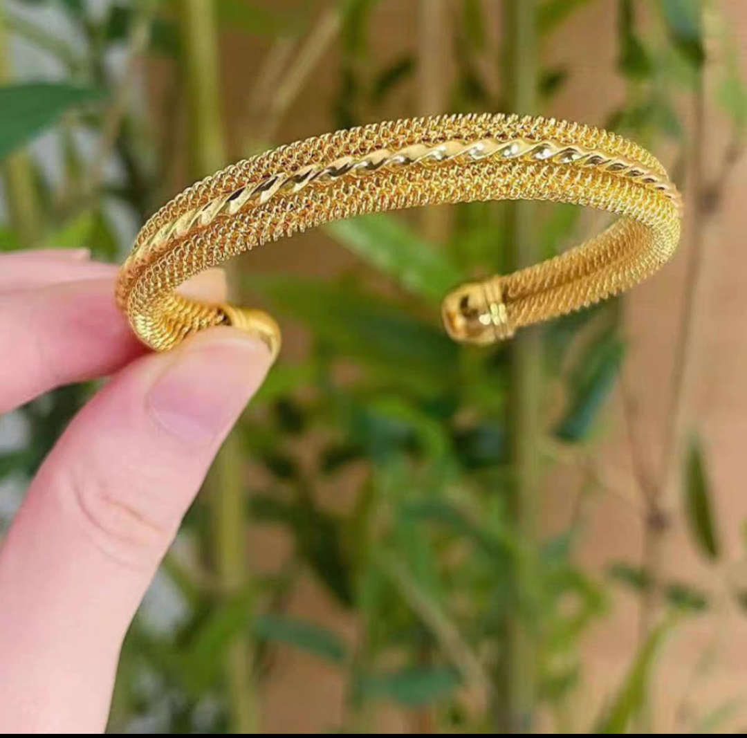 SET OF 2 Textured Gold Mesh Cuff Bracelet