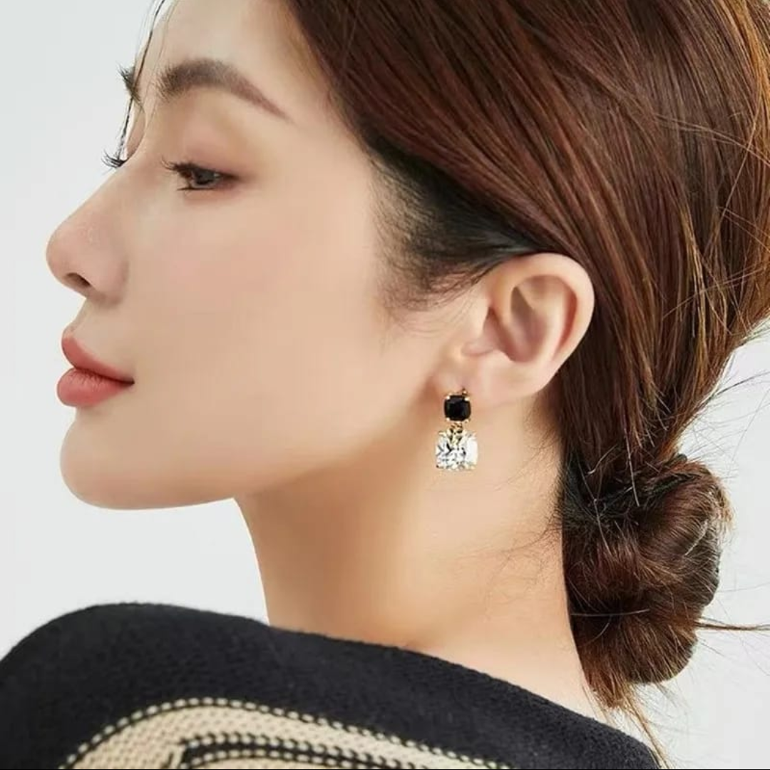Luxury Black & Crystal Charm Drop Earrings