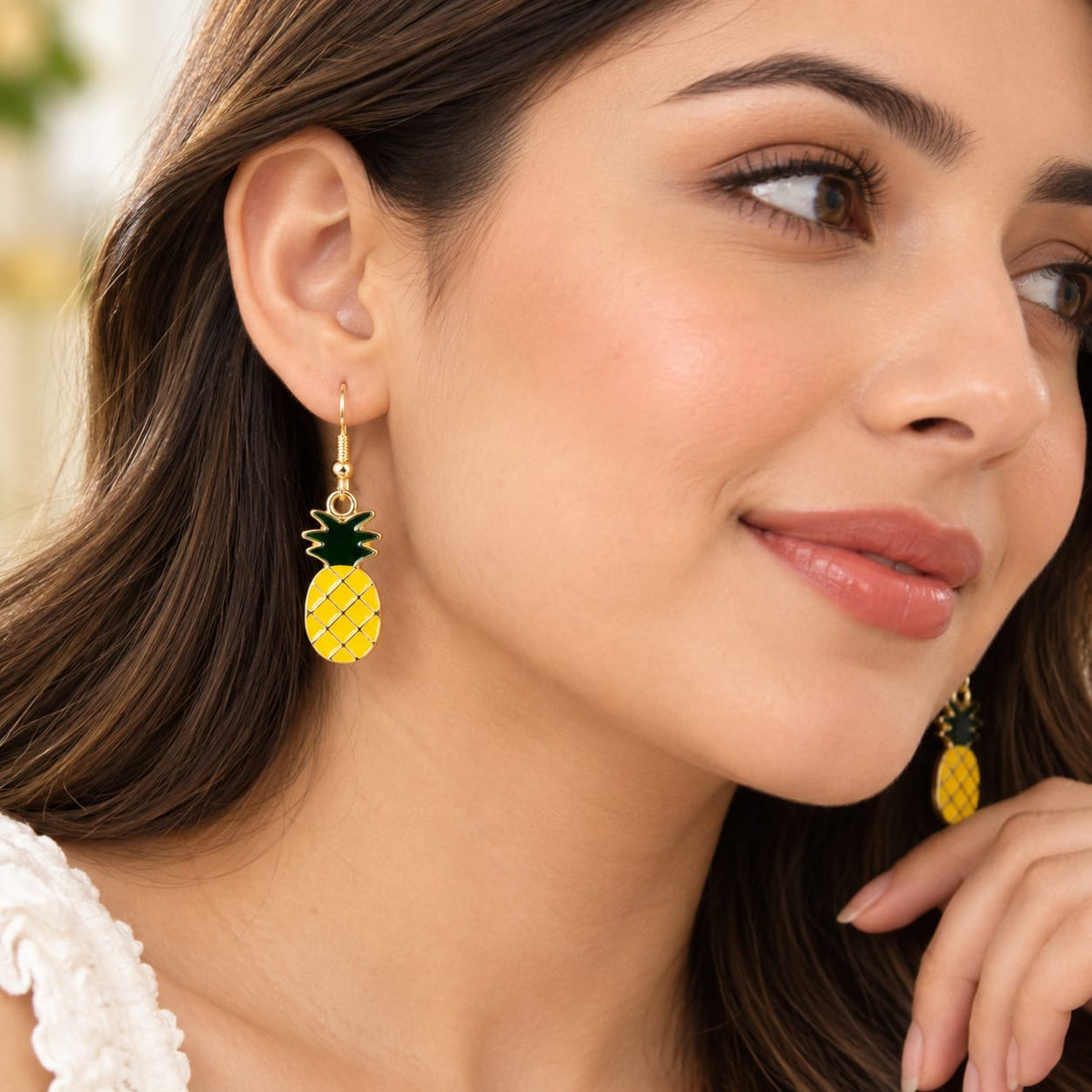 Cute Pineapple Drop Earrings – Gold-Tone Tropical Fruit Dangle Earrings for Women