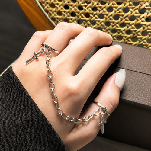 Silver Cross Chain Earringsj