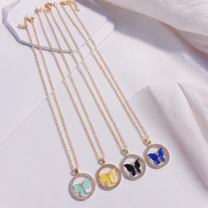 Colorful Butterfly Crystal Circle Necklace